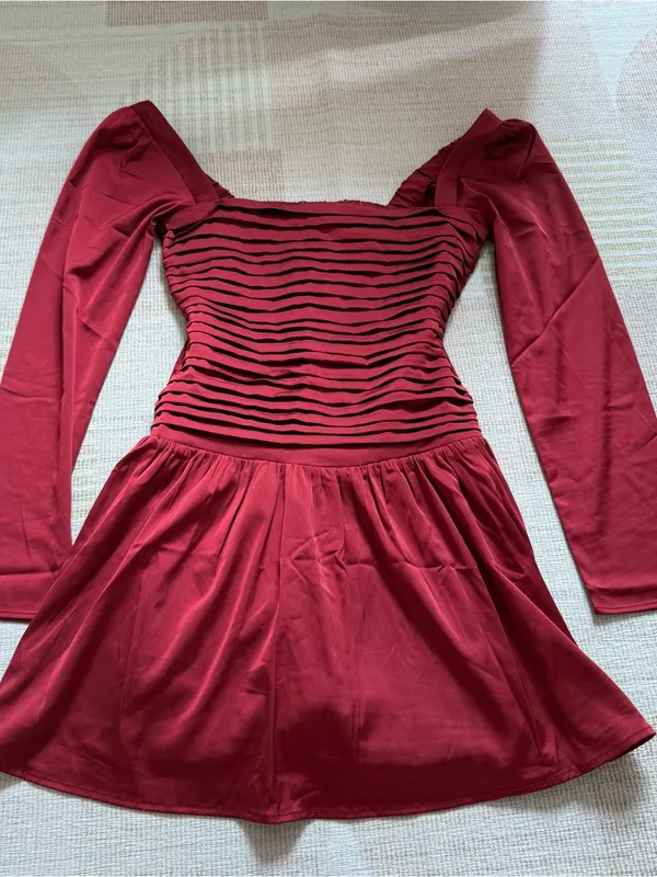 Abercrombie & Fitch Emerson Drop-Waist Satin Mini Dress in Red Dahlia Small NEW - Image 2