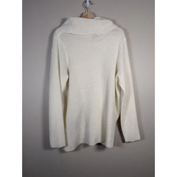 Kate and Sam Overlap Sweater Women’s L Ivory Cowl Neck Waffle Knit Cape Split‎ - Image 5