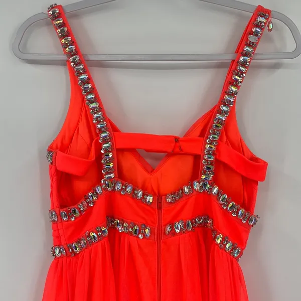 Sequin Hearts Y2K Neon Rhinestone Dress Sz 5 Prom Coral Pageant Bling Glam HOCO - Image 6
