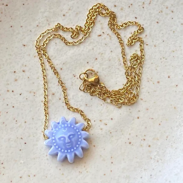 Handmade gold tone stainless steel & ceramic sun boho retro vintage style necklace☀️ - Image 2