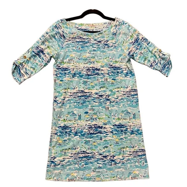 Lilly Pulitzer high tide boatneck 3/4 sleeve dress beach umbrella print - Image 3