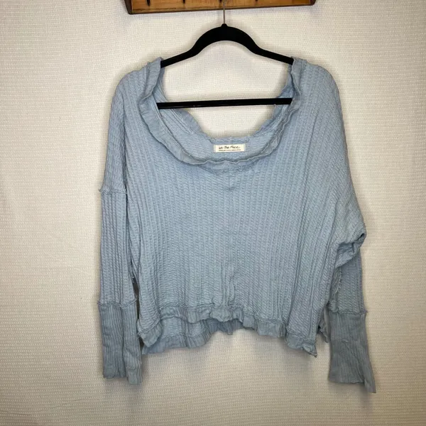 We The Free Free People Light Blue Waffle Knit‎ Slouchy Thermal Top Medium - Image 2