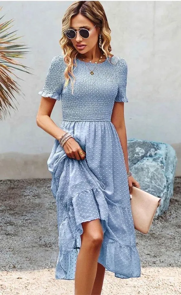 NEW Ruffle Ruffle Dress A-Line High Waist Boho Dress S - Image 4