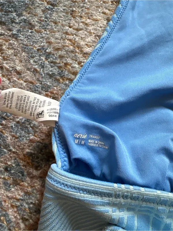 aerie Light Blue Plaid Triangle Bikini Top - Image 3