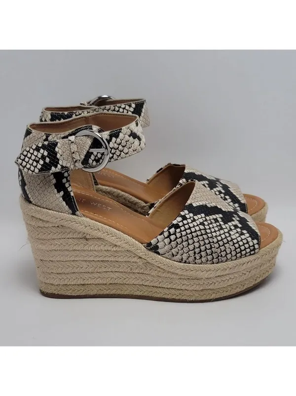 Nine West Adell Snakeskin Espadrille Wedge Heel Ankle Strap Sandals Size 7.5 - Image 2