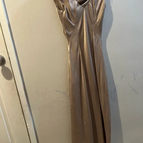 Zara Satin Cowl Neck Maxi Dress - Champagne Beige - Image 5