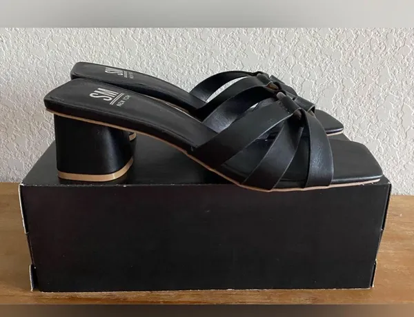 SM New York NEW Black Square Toe Block Heel Heeled Sandals Size 8.5 2” Heel - Image 4