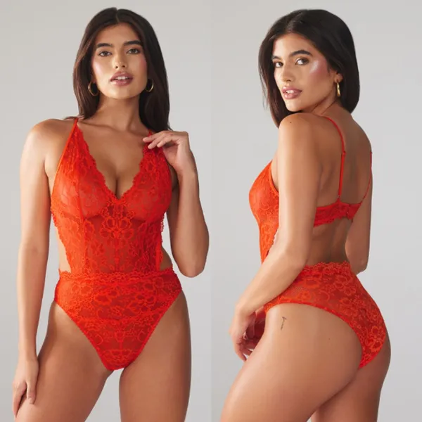 Savage x Fenty Floral Lace Teddy Red Tempo Large Bodycon Fitted Mesh Lace‎ - Image 2