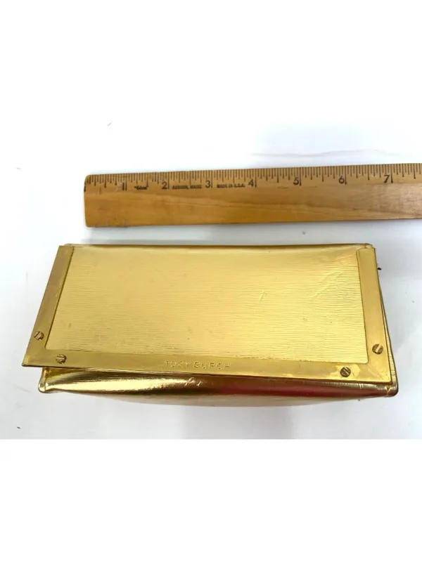 Tory Burch Gold Metallic Leather Cosmetic Case 7" X 3" Rectangular Design 2s - Image 6