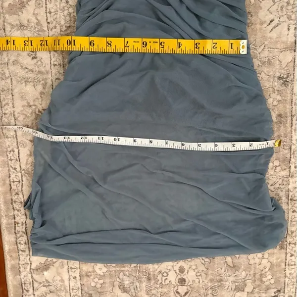 Lulus Sunama Slate Blue Mesh Ruched Bodycon Midi Dress Size Medium NWT Cocktail - Image 7