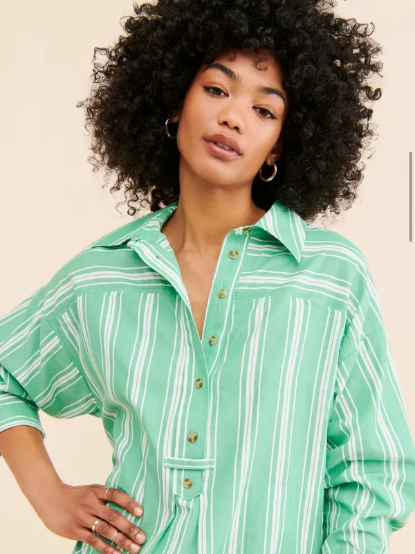 NWT Anthropologie Mint Green and White Striped Midi Shirt Dress Cotton - Image 3