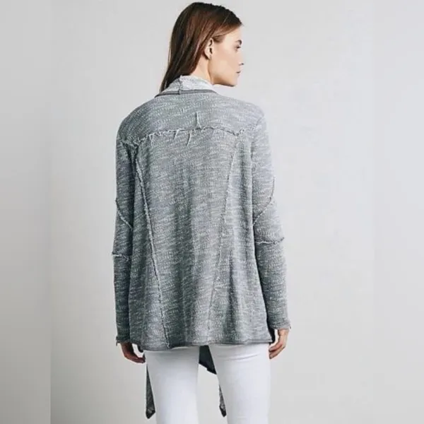 Free People In The Loop Open-Front‎ Waterfall Cardigan Gray White L - Image 3
