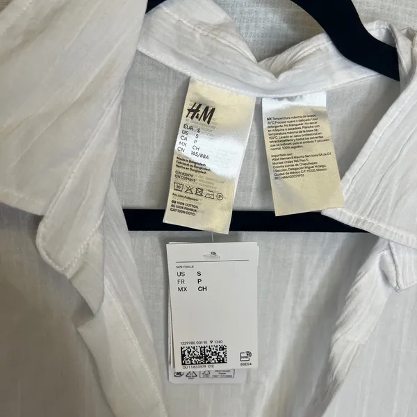 HM White Lace Up Cotton Gauze Shirt Oversized Long Sleeve Top Small NEW - Image 3