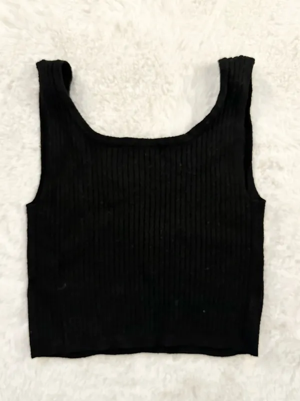 WILD FABLE Black Ribbed Cropped Tank Top Sleeveless Soft Stretch Knit XS - Image 2