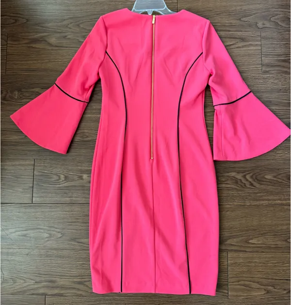 Calvin Klein Pink Coral 3/4 Bell Sleeve Women's Dress Size 6 - Image 5