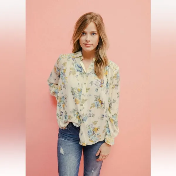 Free People Hold On To Me Floral Long Sleeve Blouse Ivory Combo Size Small - Image 5