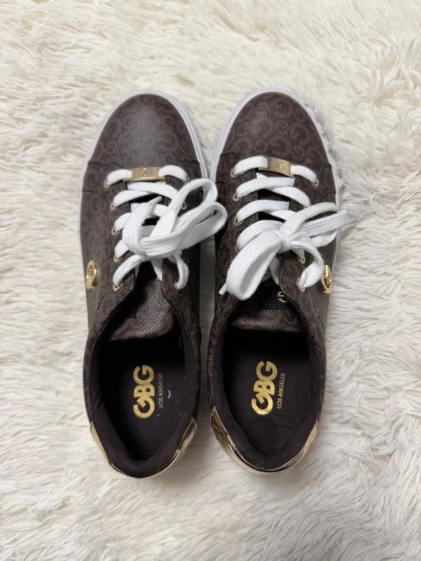 G by Guess Brown Logo Low-Top Sneakers with Gold Trim - Image 2