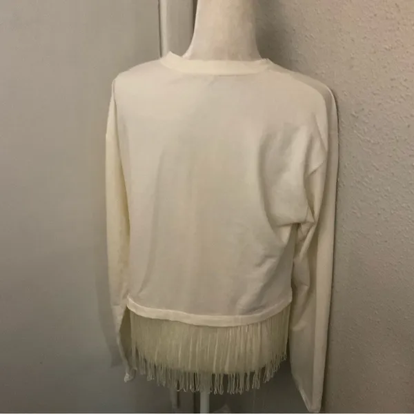ZARA Trafaluc Ivory Fringe Sweatshirt S Costal Cowgirl Western Festival Rodeo - Image 2