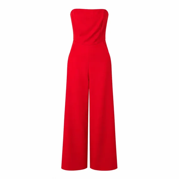 NEW Express Red Crepe Strapless Wide Leg Timeless Stretchy Timeless Jumpsuit XS - Image 2
