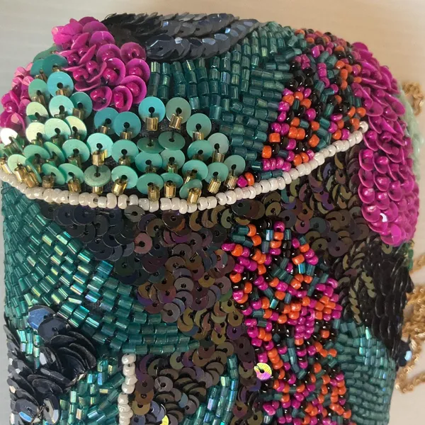 Sfera Beaded Sequin Clutch Bag with Chain Strap | Handmade Look Evening Purse - Image 7