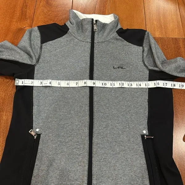Lauren Ralph Lauren Active‎ Jacket Womens Grey Black Striped Full Zip M - Image 7