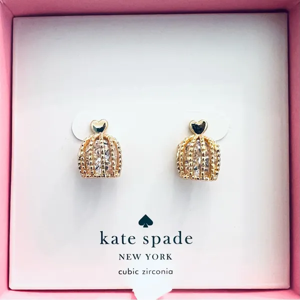 NWT Kate Spade Cubic Zirconia Gold Plated Bird Cage Stud Earrings - Image 9