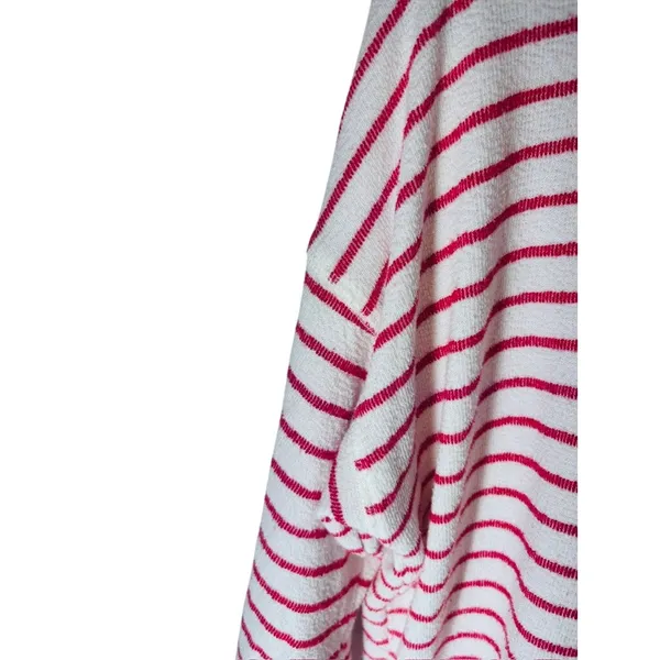 Aerie Small Red White Textured Striped Oversized Drop Shoulder Sweatshirt - Image 3