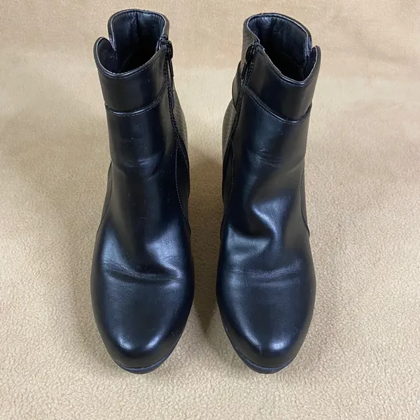 Black Faux Leather Ankle Boots Snake Print Buckle Chunky‎ Heel Zip Women's Sz 9 - Image 2