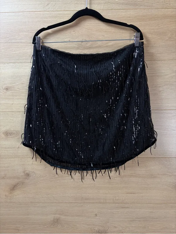 Avec Les Filles Black Sequin Fringe Mini Skirt Large - Image 3