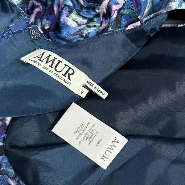 AMUR Steph Mini Dress, Azure Abstract Floral Print, 0 (US) - Image 12