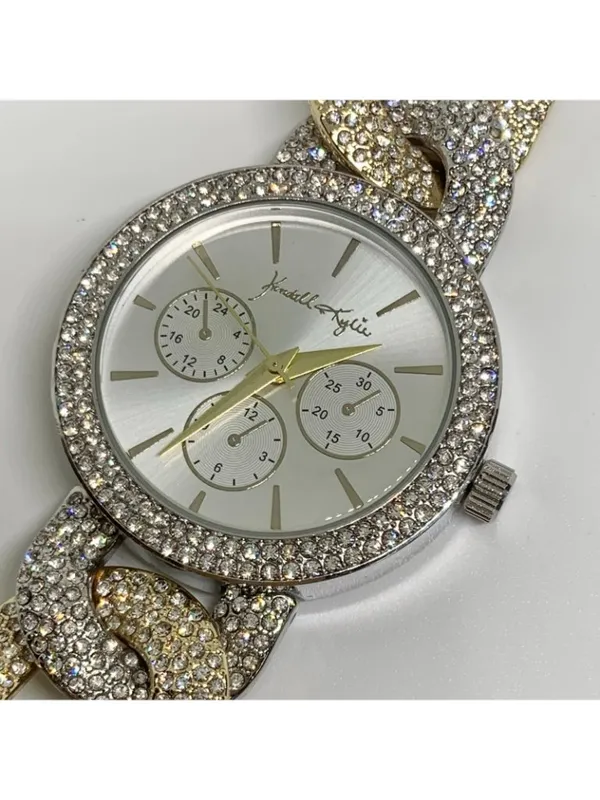 Kendall Kylie women’s watch gold silver tone 37mm rhinestones up to 6.5” running - Image 2