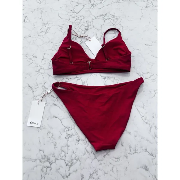 NWT Quince Cherry Red Italian V Neck Bikini Top & Low Rise Bottom Set Size XS - Image 2