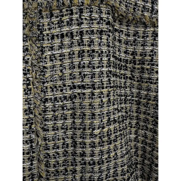 Ann Taylor Tweed‎ Jacket Bomber Zip Blazer Size 8 Fringe Career Yellow Metallic - Image 7