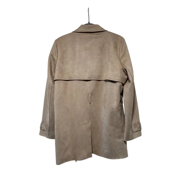 Bailey 44 Women's Taupe Faux Suede Double Breasted Trench Coat M - Image 8