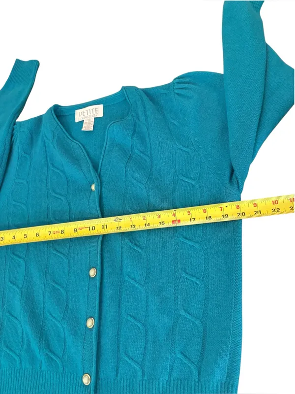 Petite Sophisticate Vintage Lambswool Angora Cardigan Sweater Teal Womens Small - Image 6