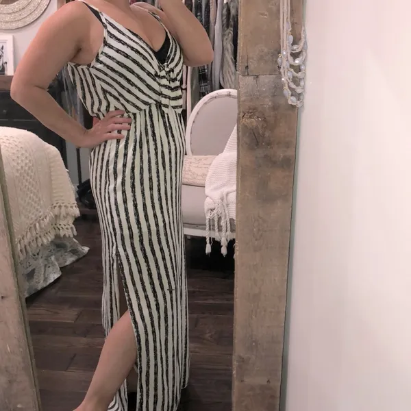 Sage size medium black & white striped maxi dress - Image 2