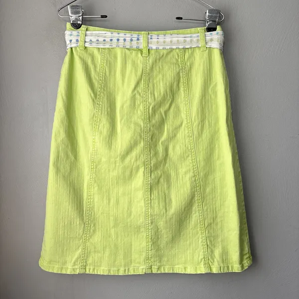Christopher & Banks Skirt Size 6 Dopamine Lime Green A-line Midi Stretch Denim - Image 4