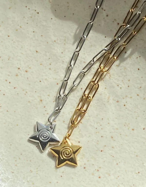 Handmade grunge y2k star swirl fully gold stainless steel chain necklace💫🌀 - Image 7