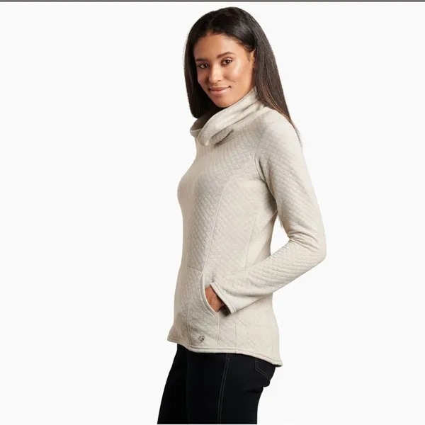 Kuhl Women's Size Medium Athena‎ Pullover Dove Beige Cowl Neck Quilted Pockets - Image 3