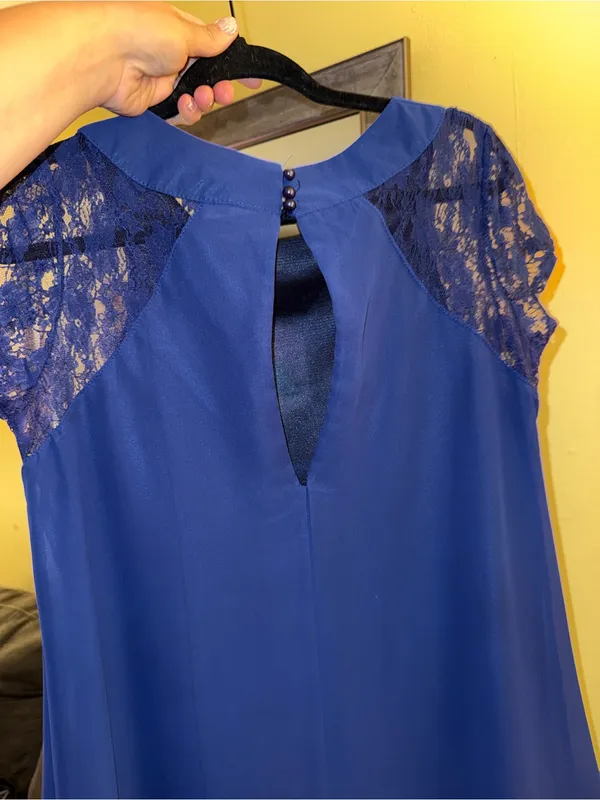 Women's Royal Blue Lace Sleeve Shift Dress - Image 5