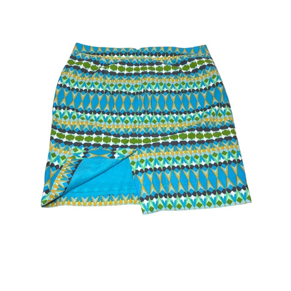 J. Crew The Pencil Skirt 12 100% Cotton‎ Lined Blue Geometric Basketweave B8203 - Image 3