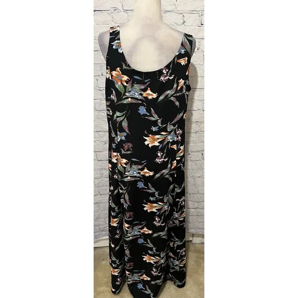 India Boutique Dress Sleeveless Shift Maxi Black Floral Accents One Size - Image 3