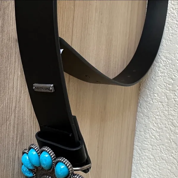 True Religion Black Belt with Turquoise Metal Buckle - Image 5