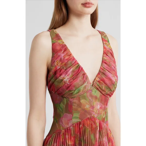 Hutch Eliana Floral Pleated Gown Red Olive Watercolor NWT Size 4 - Image 4