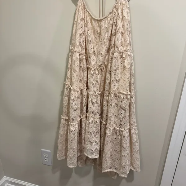 Indikah Womens Sexy Cream Lace Cut Out Tiered Midi Dress Flowy Size XS/Small - Image 5