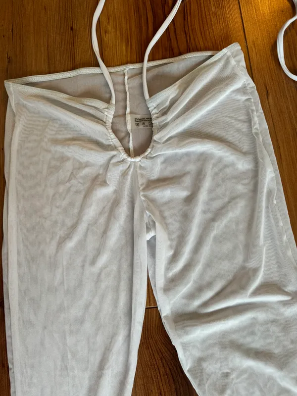White Sheer Flare Leg beach Pants Size M - Image 2