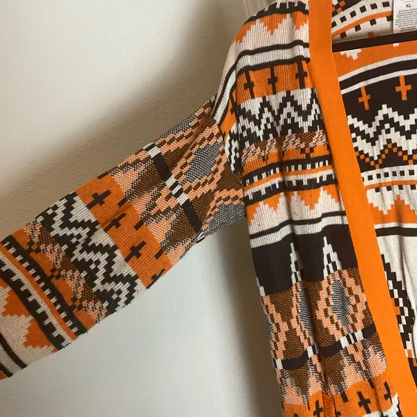 Serra Aztec Southwestern Geometric Open Front Cardigan Orange Black XL - Image 6