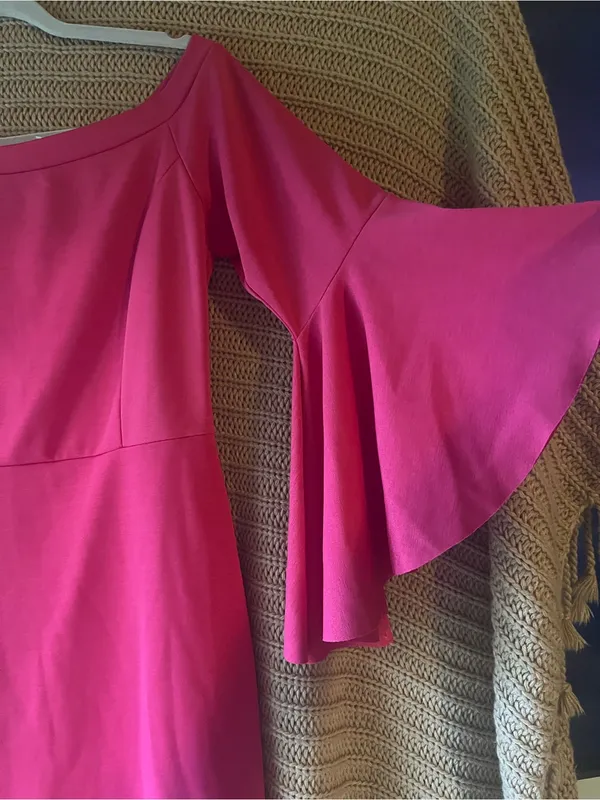 She + Sky Hot Pink Off-Shoulder Ruffle Sleeve Mini Dress - Image 2