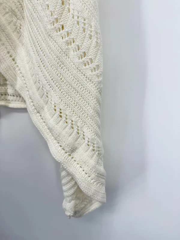 Skies Are Blue Women Ivory XS Crochet Open Cardigan Vest Sleeveless Boho Hippie - Image 2