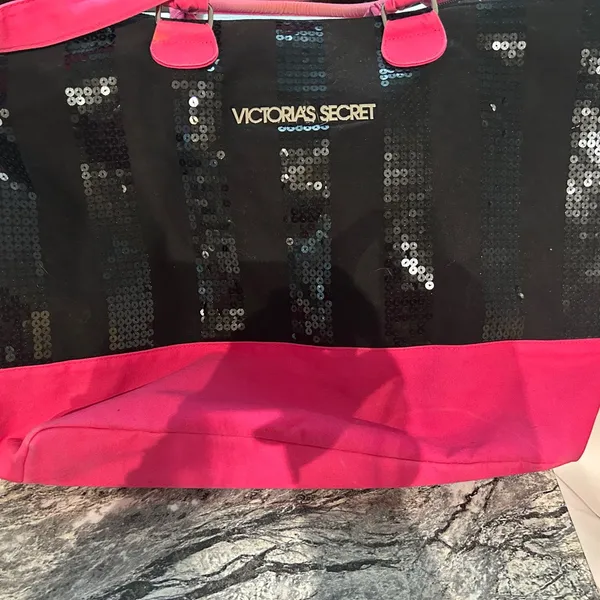 Victoria's Secret Black and Pink Sparkle Tote Bag - Image 2